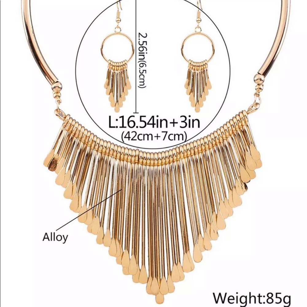 Collar Statement Necklace & Earrings Set Gold Tone - Picture 2 of 3